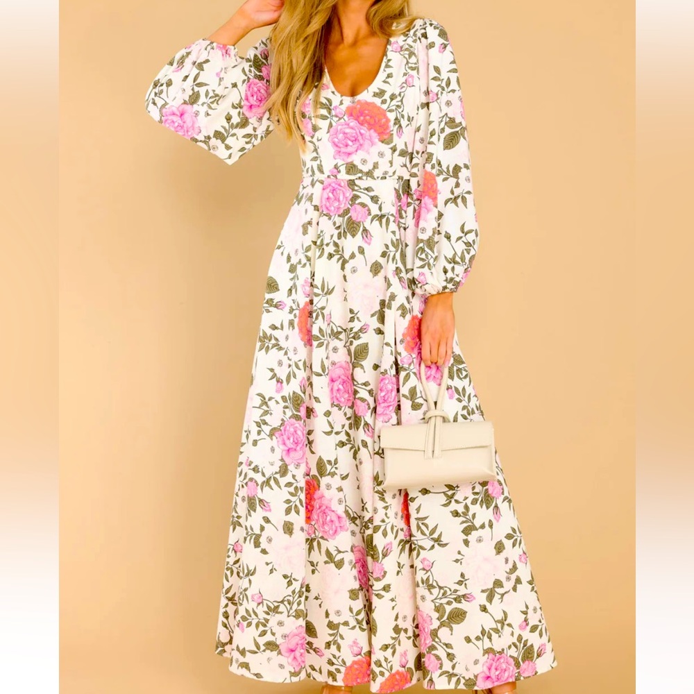 NWT Red Dress Boutique floral, long sleeved maxi dress